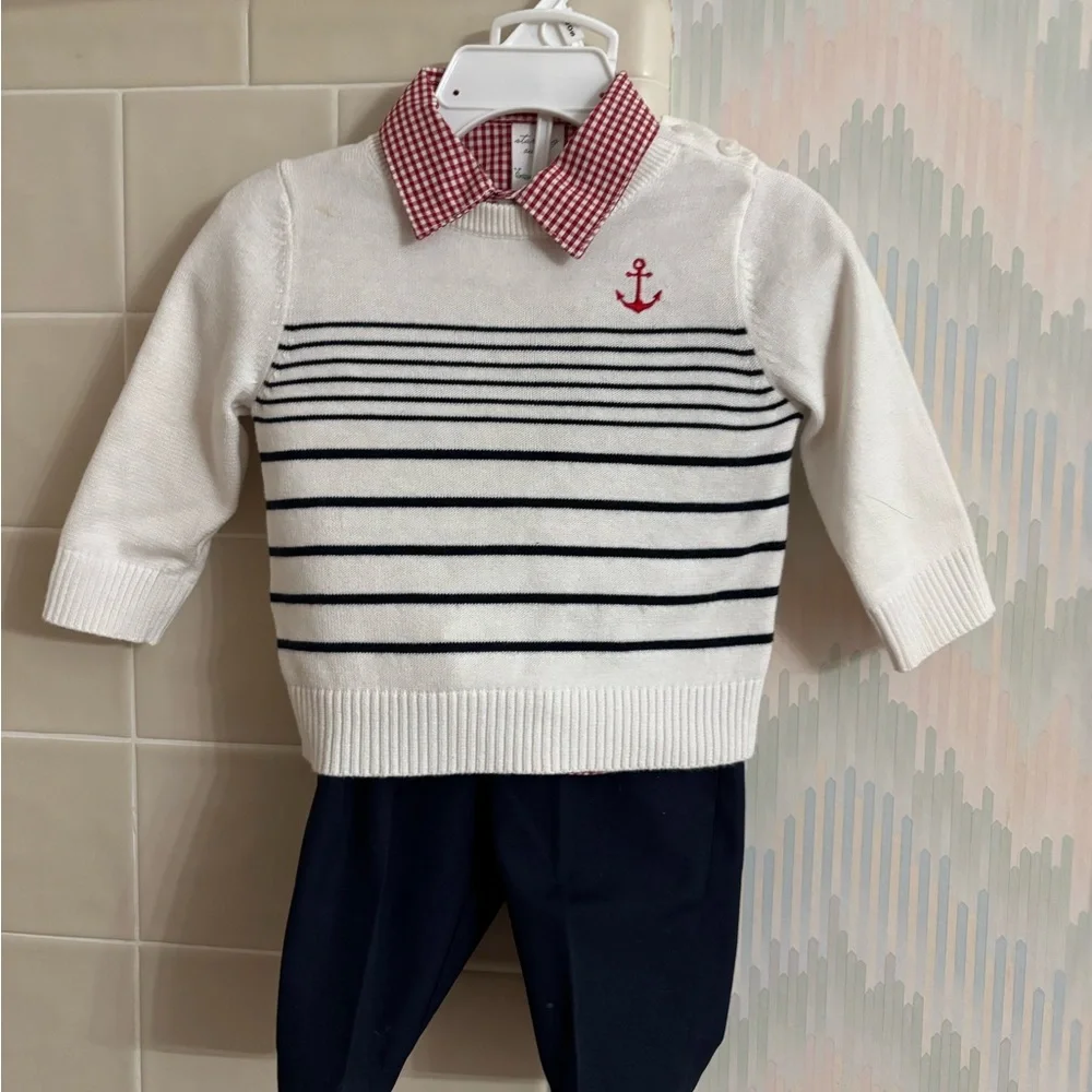 NWOT 3 pc sweater set classic style anchor on sweater- size 12M